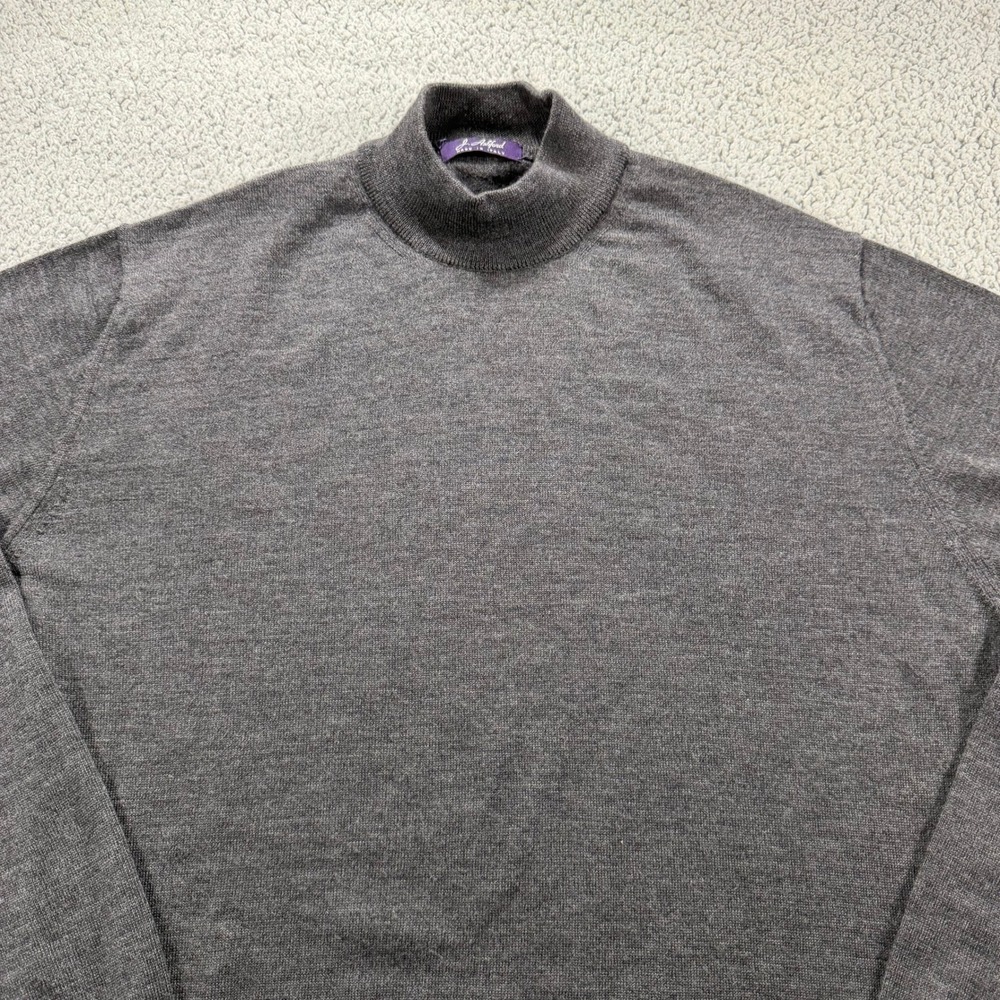 J Ashford Mens XL Mock Neck Sweater Gray Extra Fine Merino Wool Made in Italy